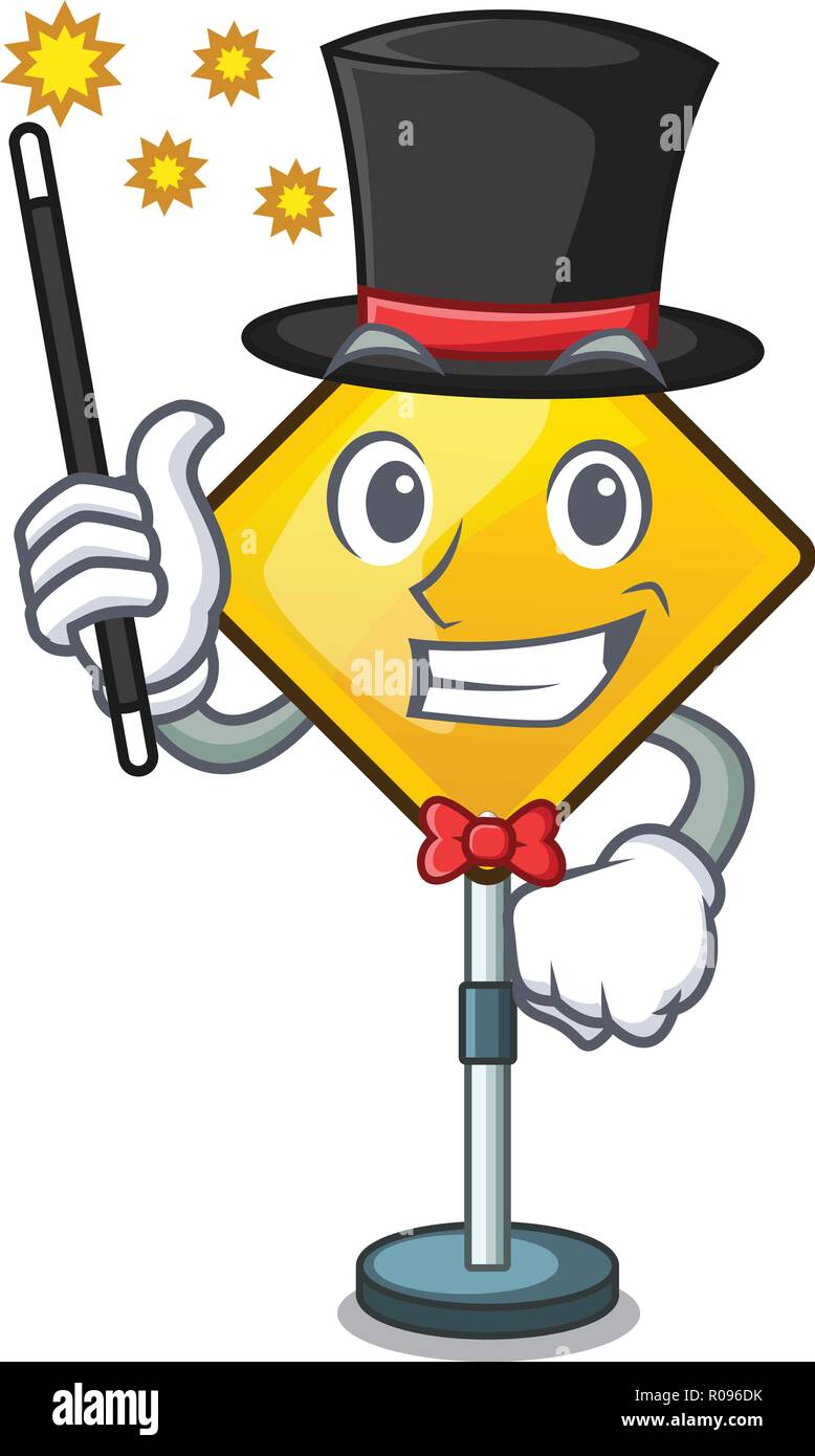 Magician warning sign with exclamation mark mascot Stock Vector Image ...