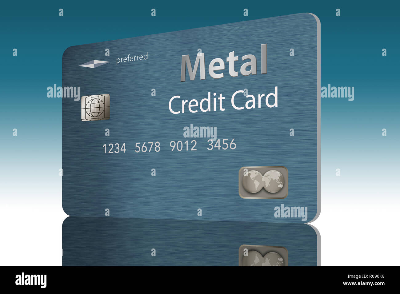 Here is a metal credit card that is blue with a brushed metal finish ...