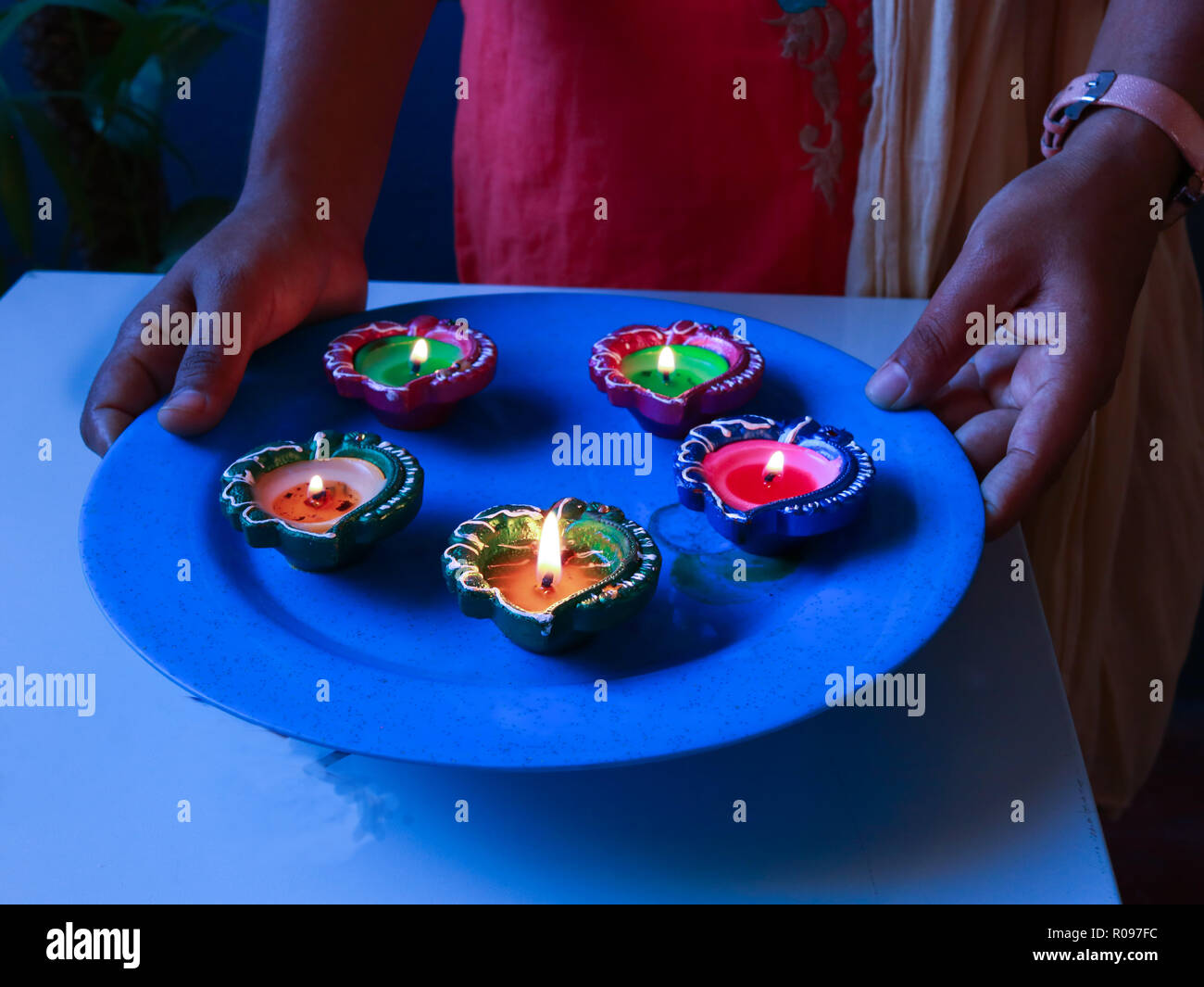 Diyas arranged in diffrent ways to celebrate diwali and dhanteras Stock