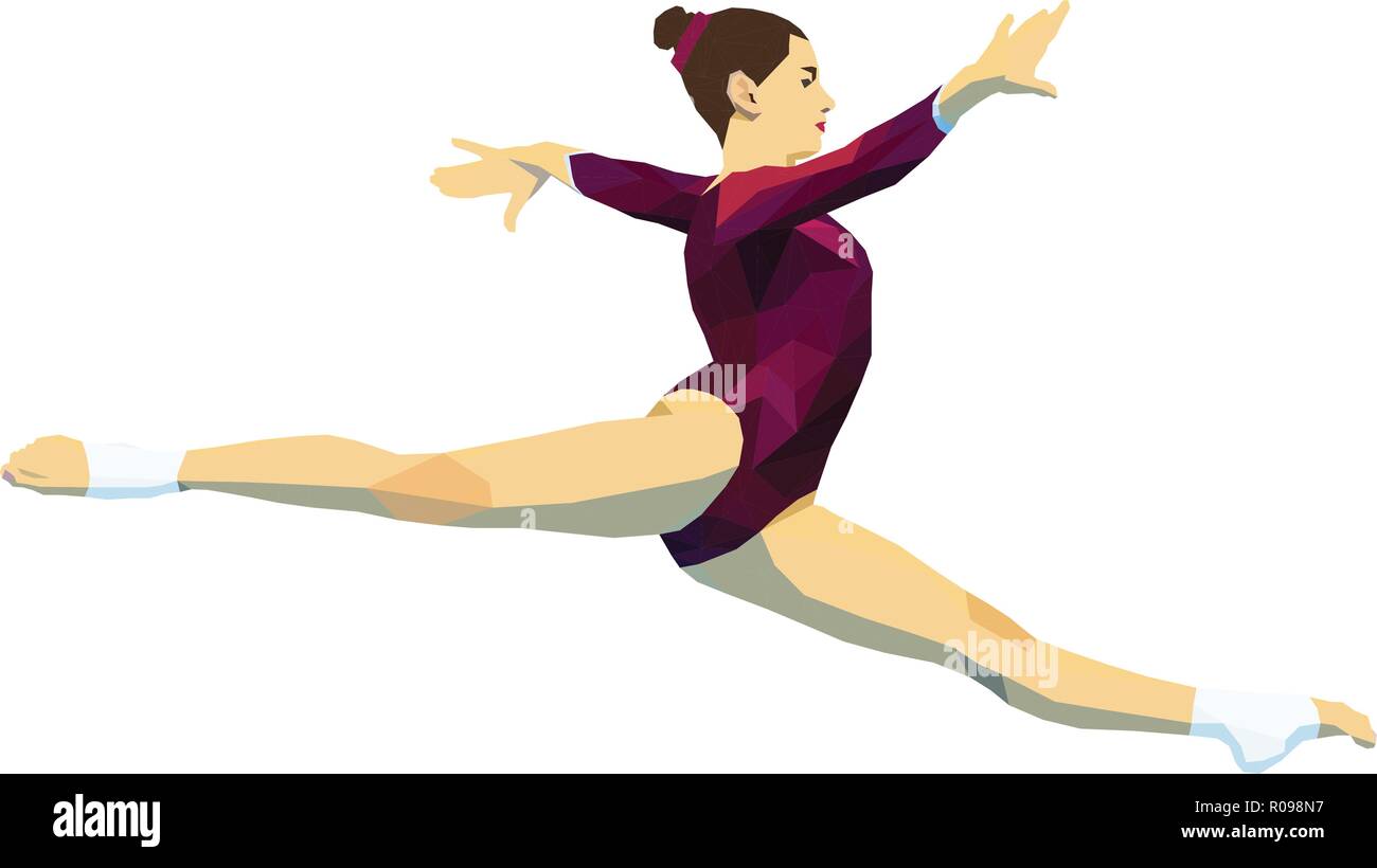 split jump woman gymnast in artistic gymnastics. polygonal illustration Stock Vector Image & Art