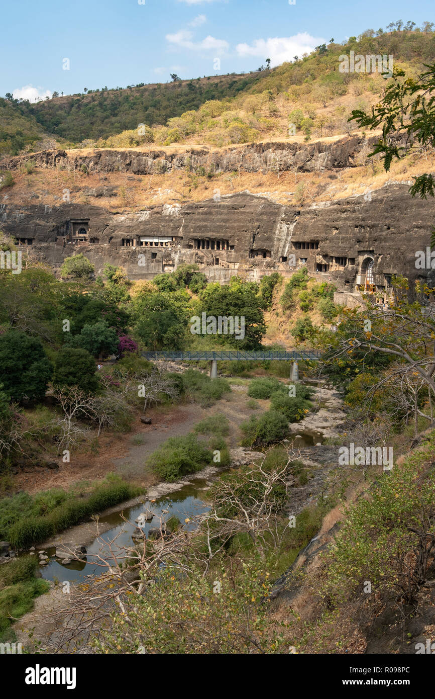 View of Ajanta Caves, near Aurangabad, Maharashtra, India Stock Photo