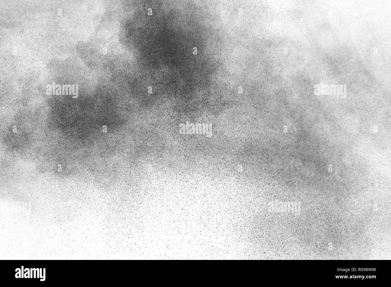 Black particles explosion isolated on white background. Abstract dust ...
