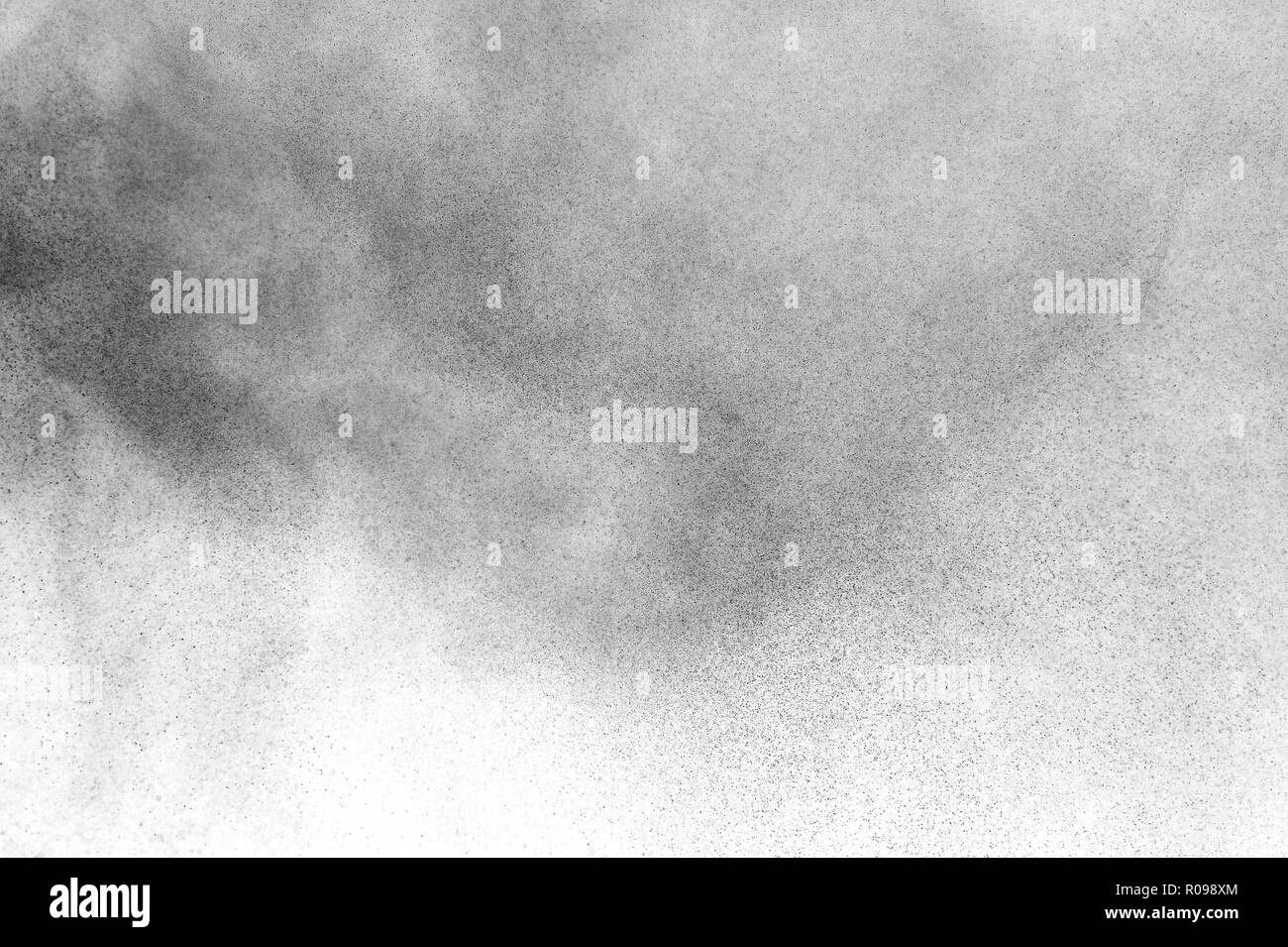 Black particles explosion isolated on white background. Abstract dust ...