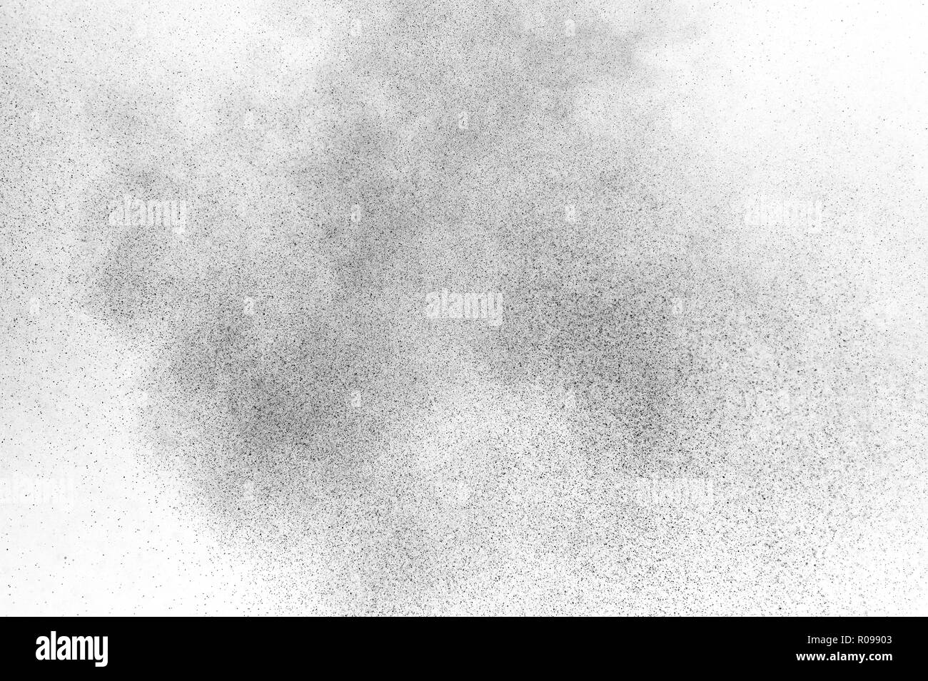 Black particles explosion isolated on white background. Abstract dust ...