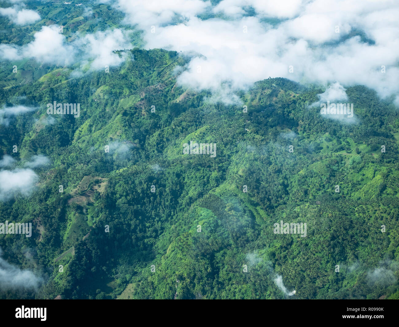 Hilly tropical landscape in the mountains of Mindanao, the southermost major island of the Philippines. Stock Photo