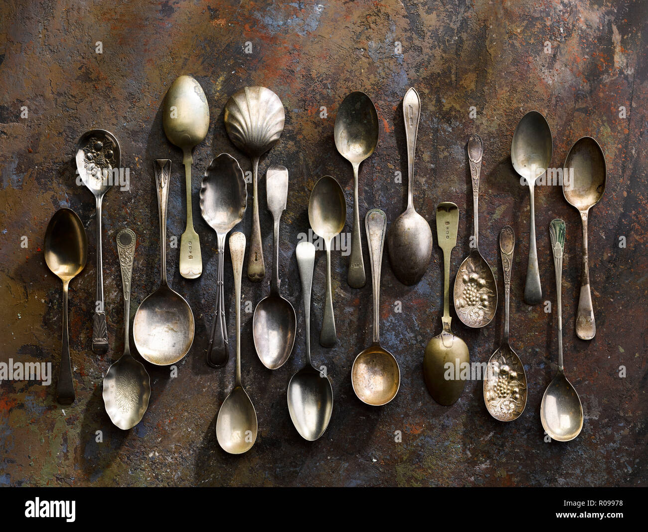 Hyperfocal technique on group of spoons Stock Photo