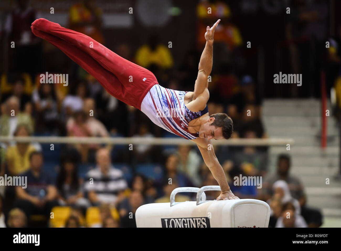 Doha, Qatar. 2nd Jan, 2016. SAM MIKULAK competes on the pommel horse