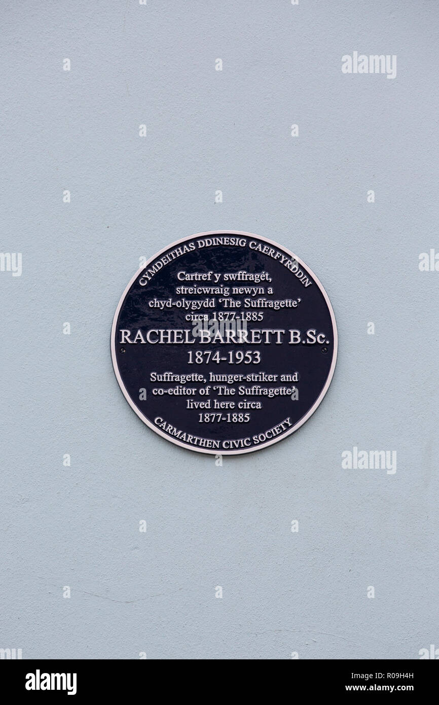 Carmarthen, UK. 3 November 2018. A Carmarthen Civic Society Blue Plaque