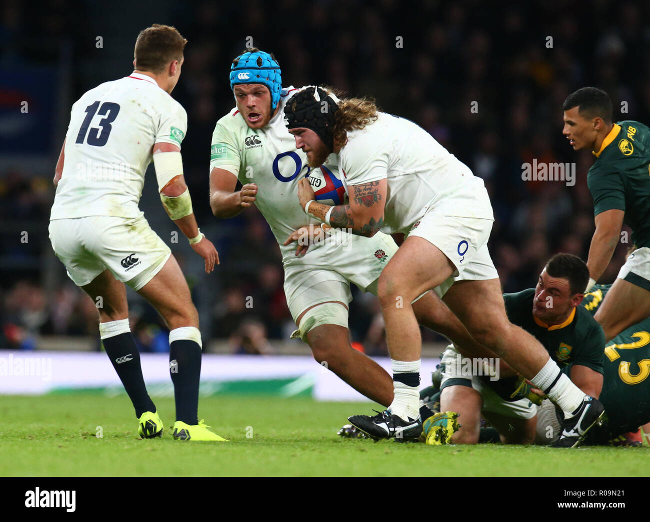 London, UK. 03rd Nov, 2018. L-R Zach Mercer of England and Harry Williams of England during Quilter International between England and South Africa at Twickenham stadium, London, England on 03 Nov 2018. Credit: Action Foto Sport/Alamy Live News Stock Photo