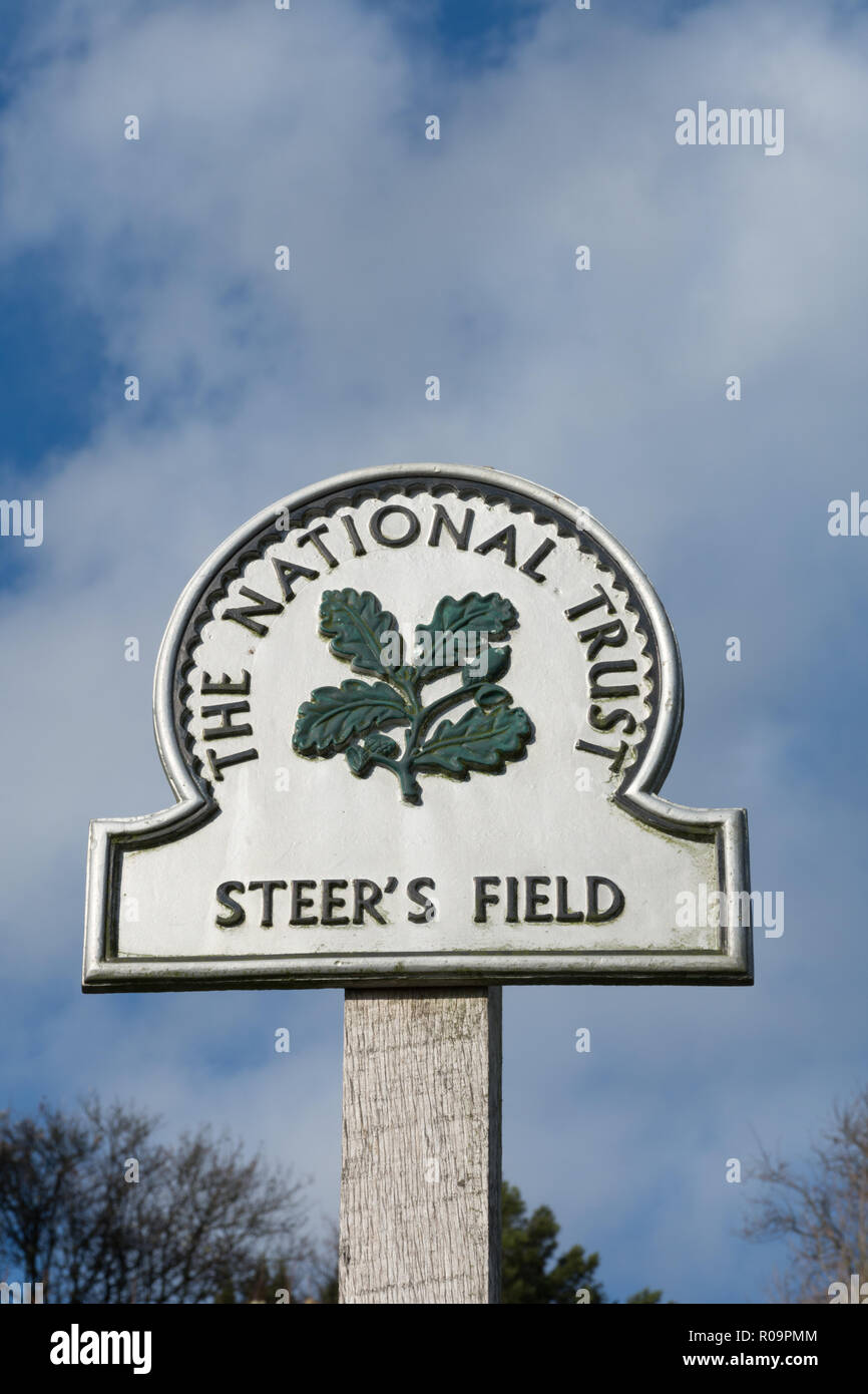 Sign at The National Trust Steer's Field, part of Denbies Hillside at Ranmore Common, Surrey, UK Stock Photo