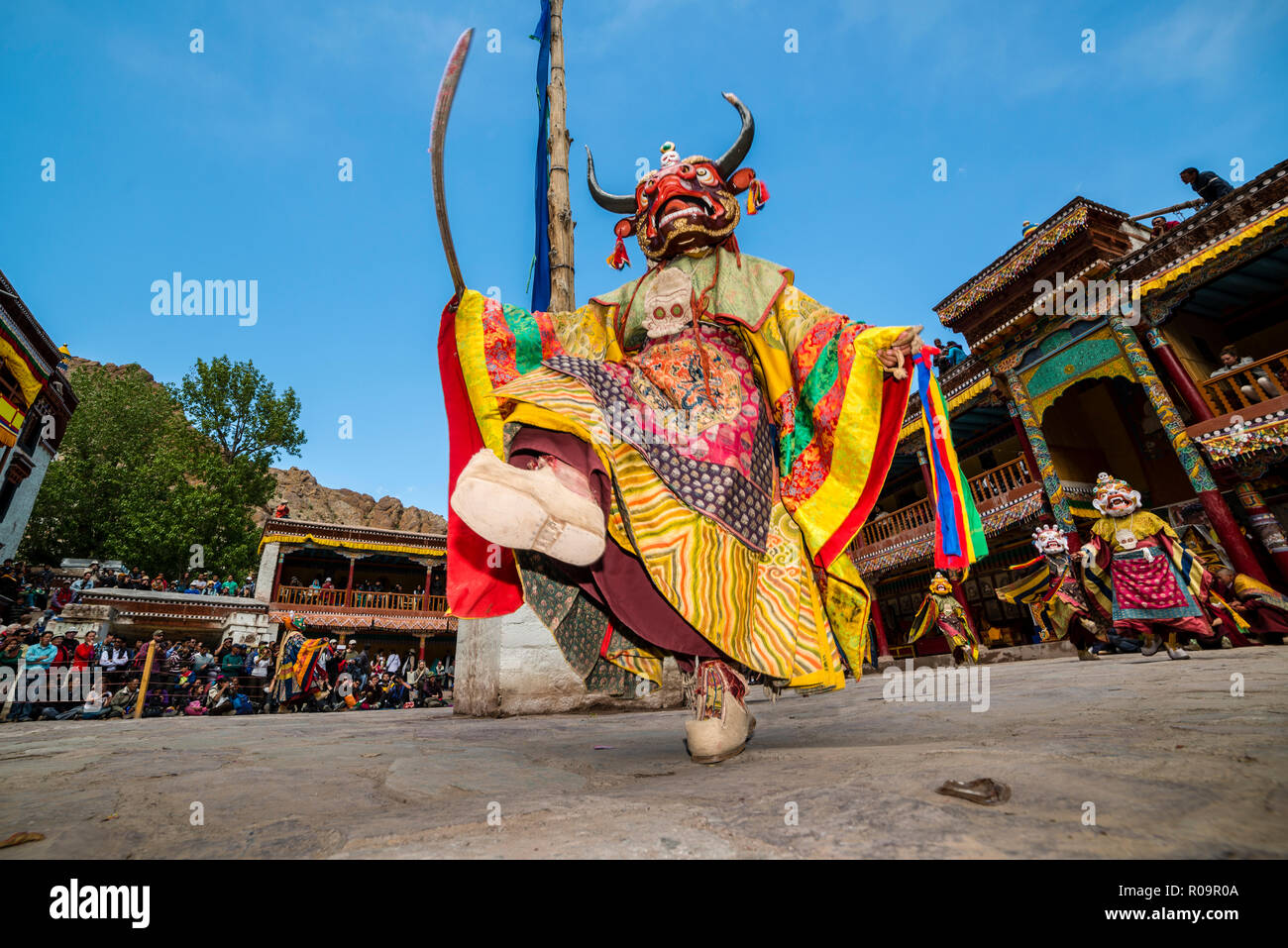 Ritual mask dances, performed by monks and describing stories from the early days of Buddhism, are the main attraction at Hemis Festival. Stock Photo