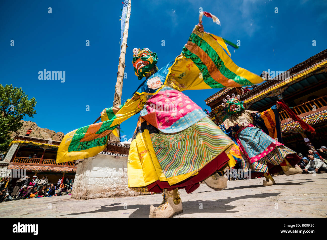 Ritual mask dances, performed by monks and describing stories from the early days of Buddhism, are the main attraction at Hemis Festival. Stock Photo