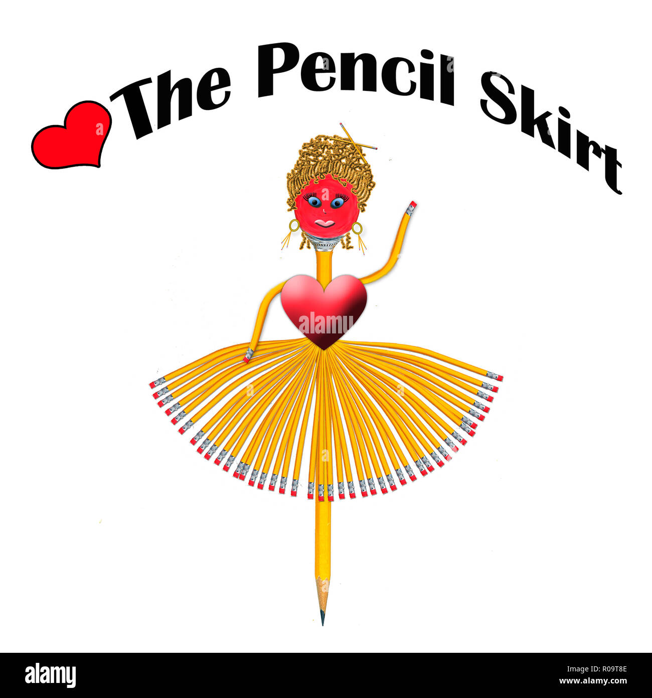 Graphic illustration of female made out of pencils and full skit