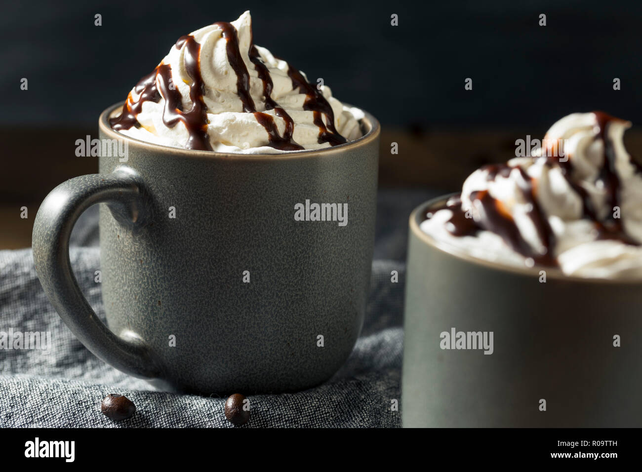 Warm Mocha Iced Coffee with Whipped Cream Stock Photo