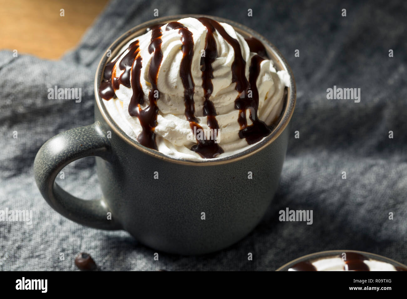 Warm Mocha Iced Coffee with Whipped Cream Stock Photo