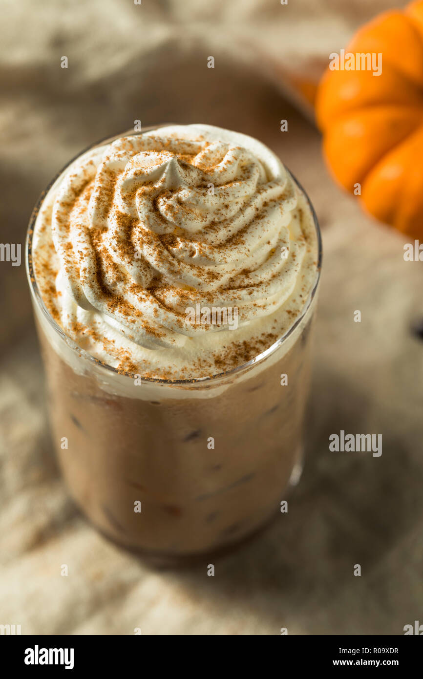 Sweet Refreshing Autumn Pumpkin Spice Latte Iced Coffee with Whipped ...