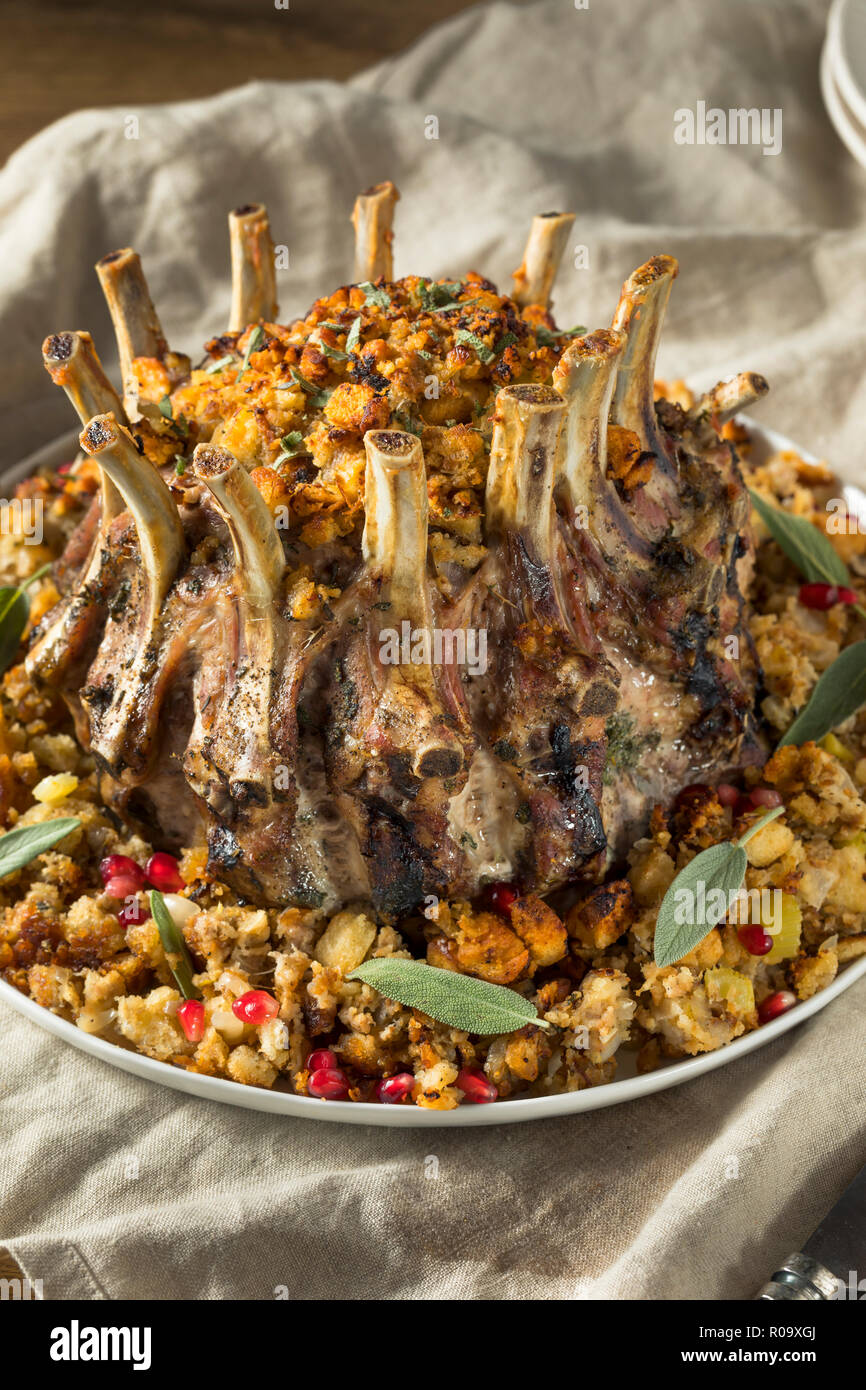 Homemade Holiday Crown of Roast Pork with Stuffing and Gravy Stock