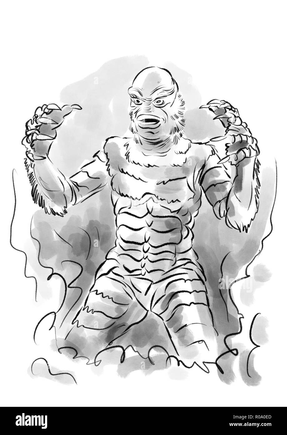 illustration of gillman from the creature from the black lagoon film movie Stock Photo