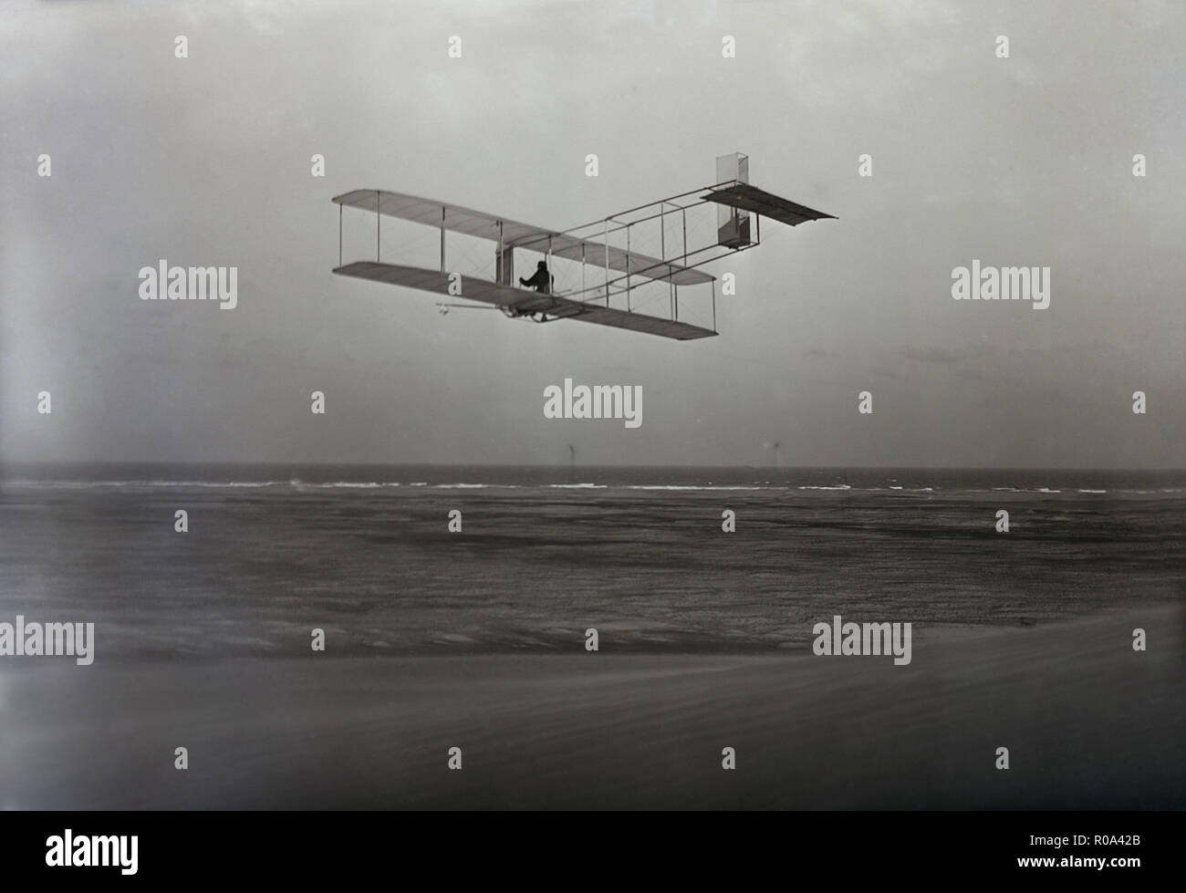 Threequarter Left Rear View of Glider in Flight, Kitty Hawk, North Carolina, USA, 1911 Stock