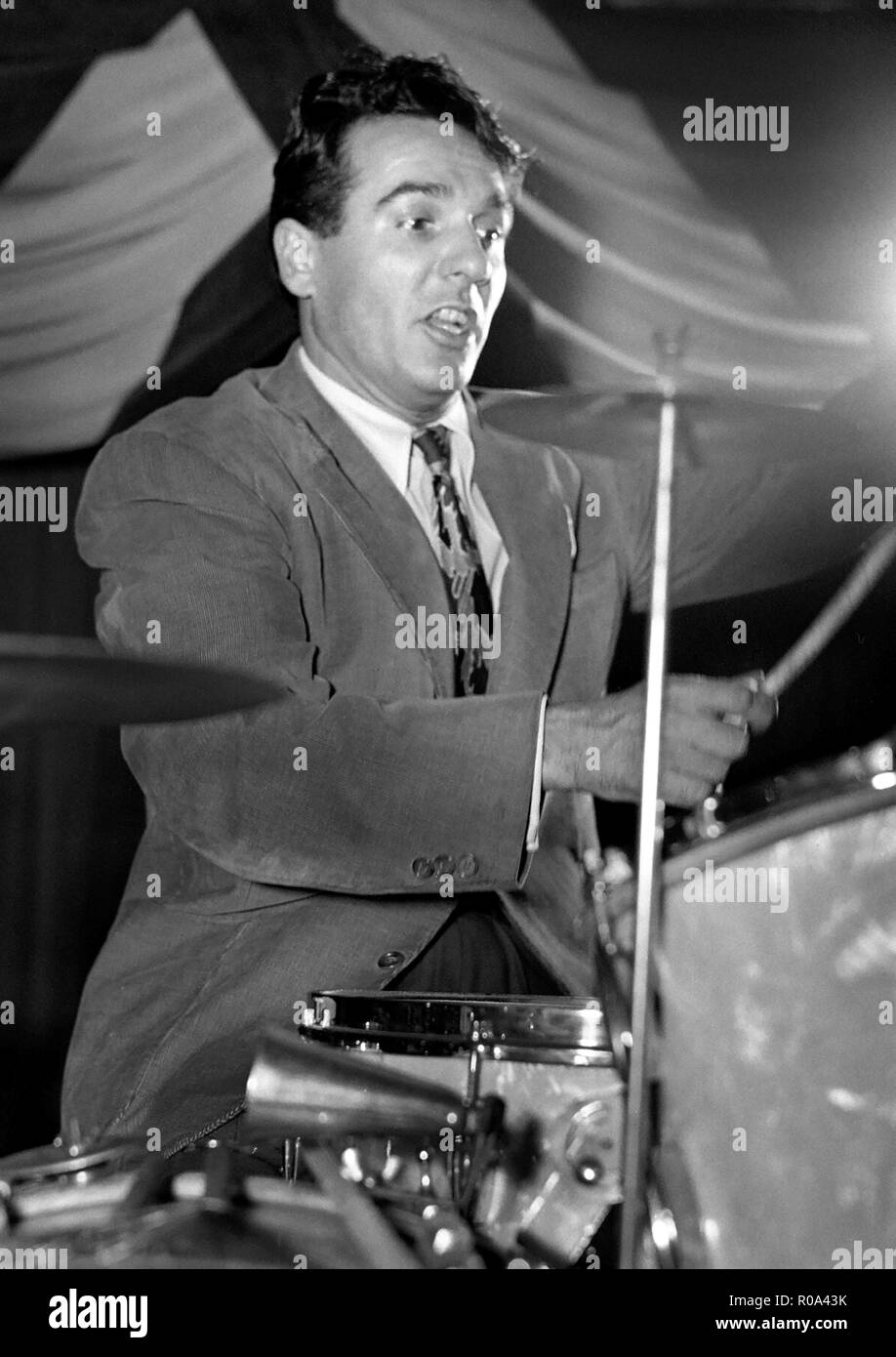 Portrait of Gene Krupa, 400 Restaurant, New York City, New York, USA, William P. Gottlieb Collection, June 1946 Stock Photo