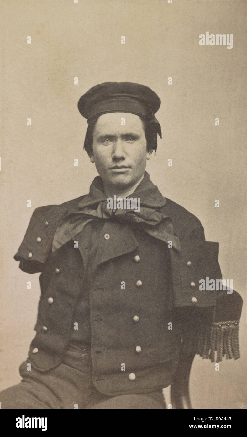 Richard D. Dunphy, former U.S. Navy Sailor with Amputated Arms, was Coal Heaver aboard USS Hartford during American Civil War and was Wounded during Battle of Mobile Bay, Awarded Congressional Medal of Honor, Portrait by Samuel Masury, 1860's Stock Photo