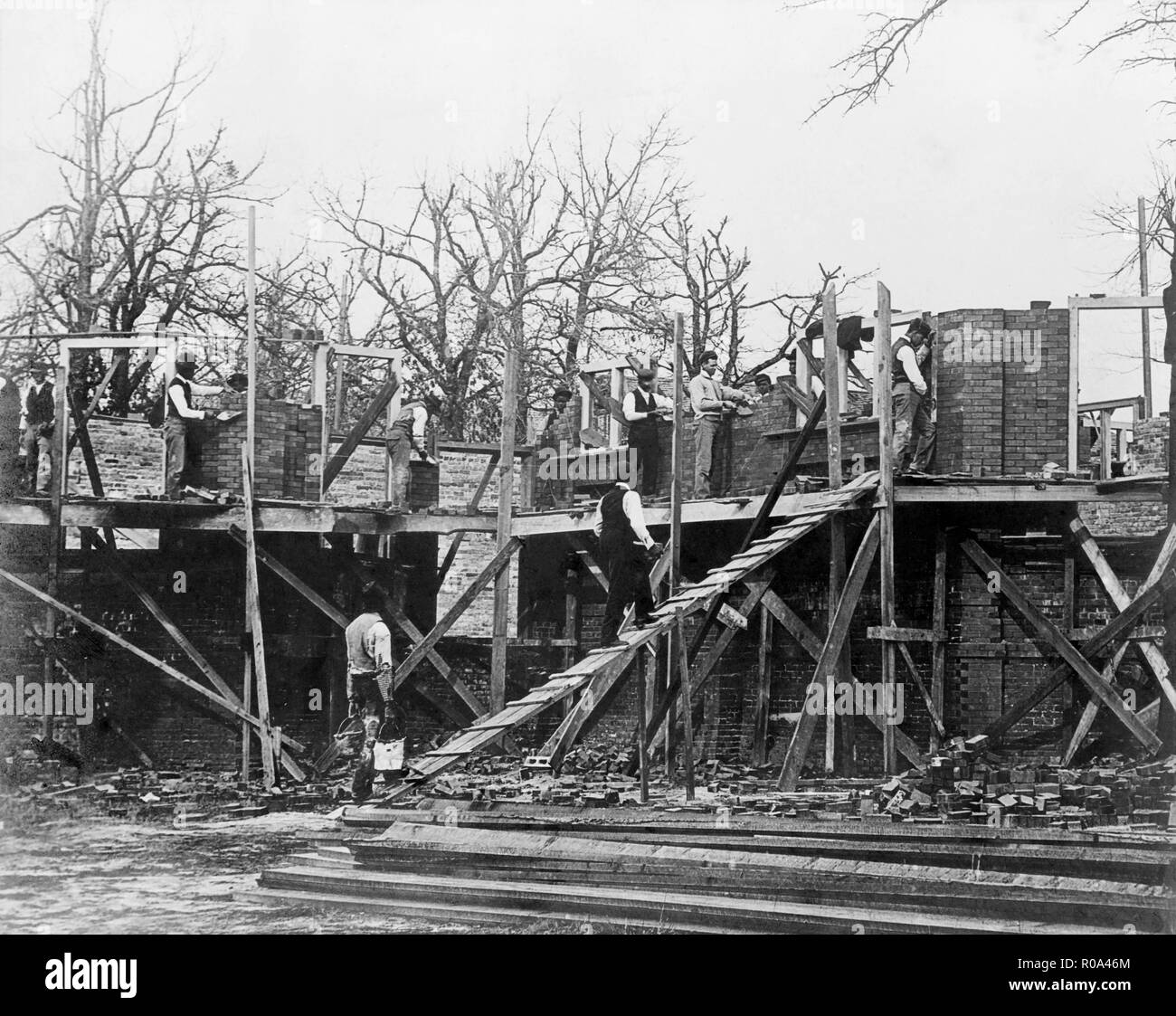 Bricklaying Class, Claflin University, Orangeburg, South Carolina, USA, 1899 Stock Photo