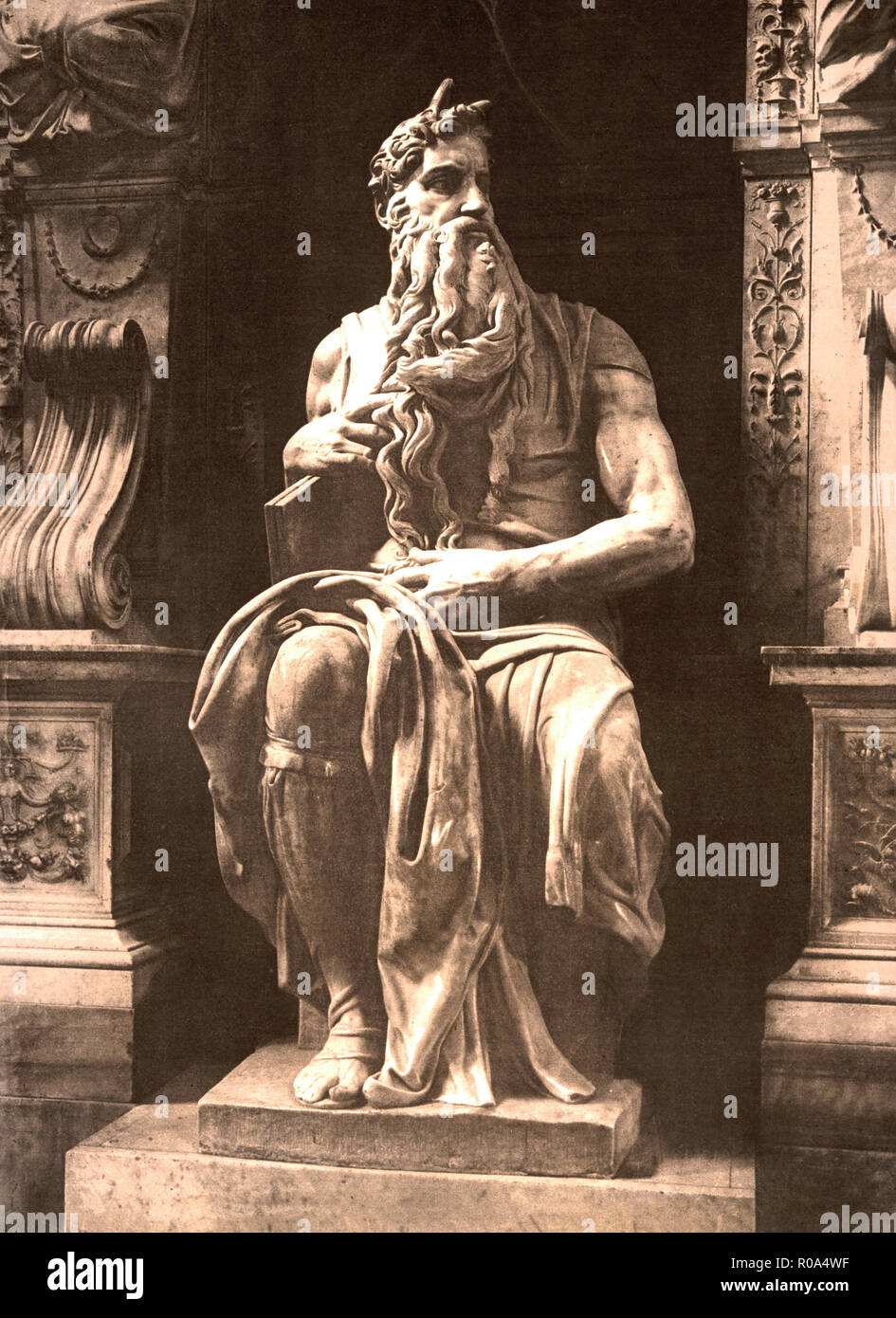 Moses Sculpture by Michelangelo, Rome, Italy, Photochrome Print, Detroit Publishing Company, 1900 Stock Photo