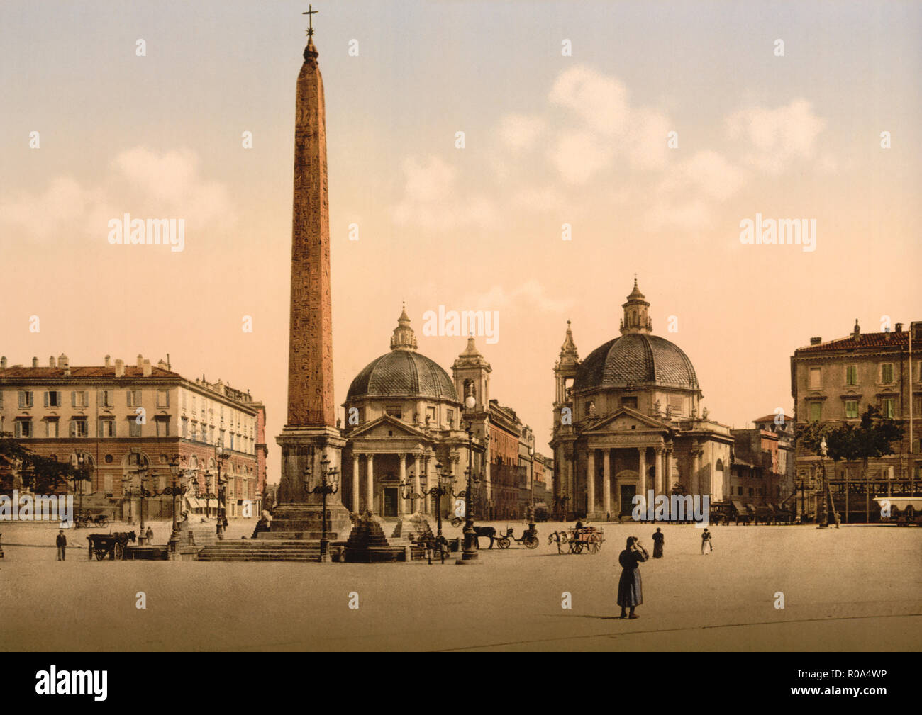 Piazza del Popolo, Rome, Italy, Photochrome Print, Detroit Publishing Company, 1900 Stock Photo