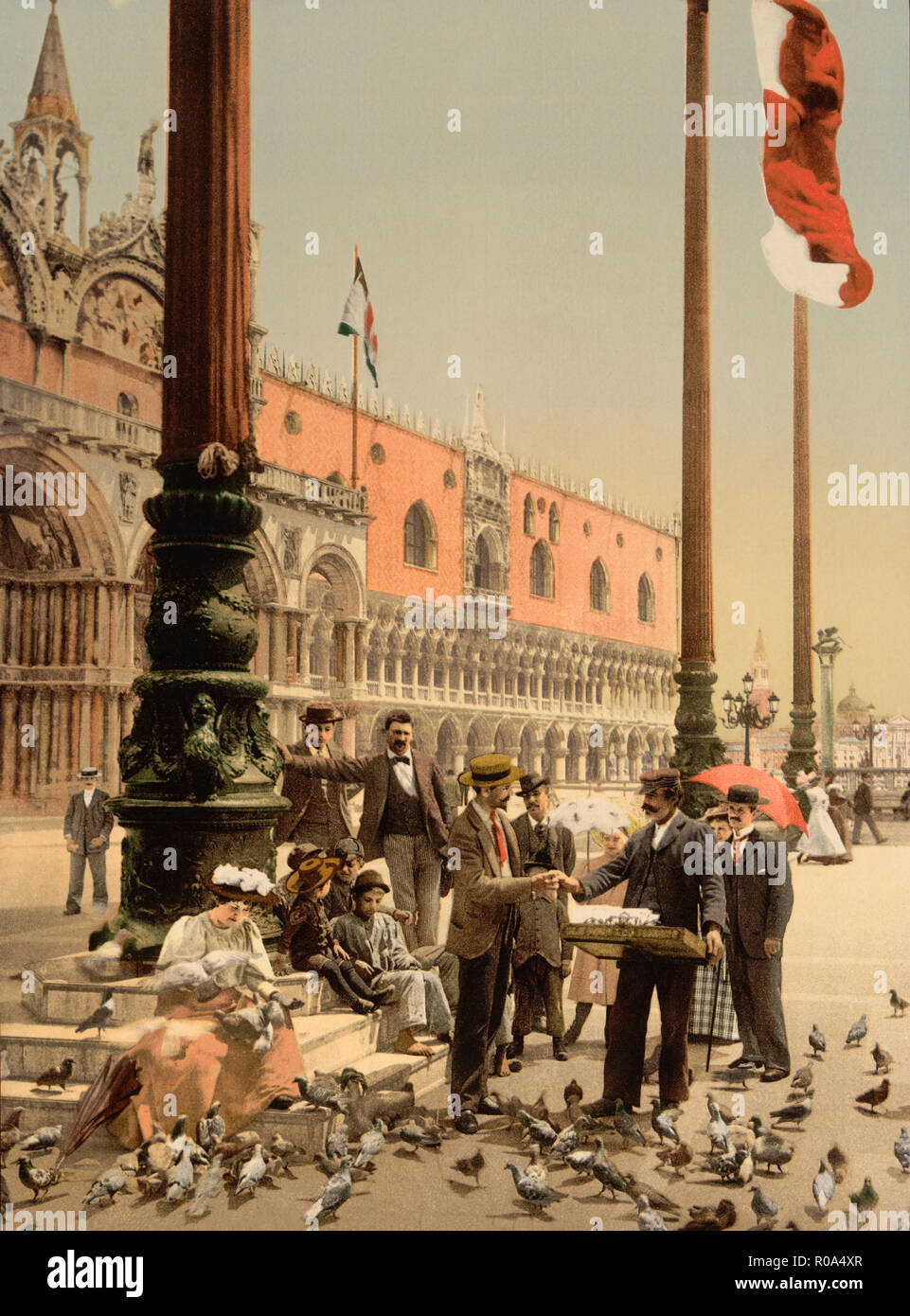 Doge's Palace and Columns of St. Marks, Venice, Italy, Photochrome Print, Detroit Publishing Company, 1900 Stock Photo