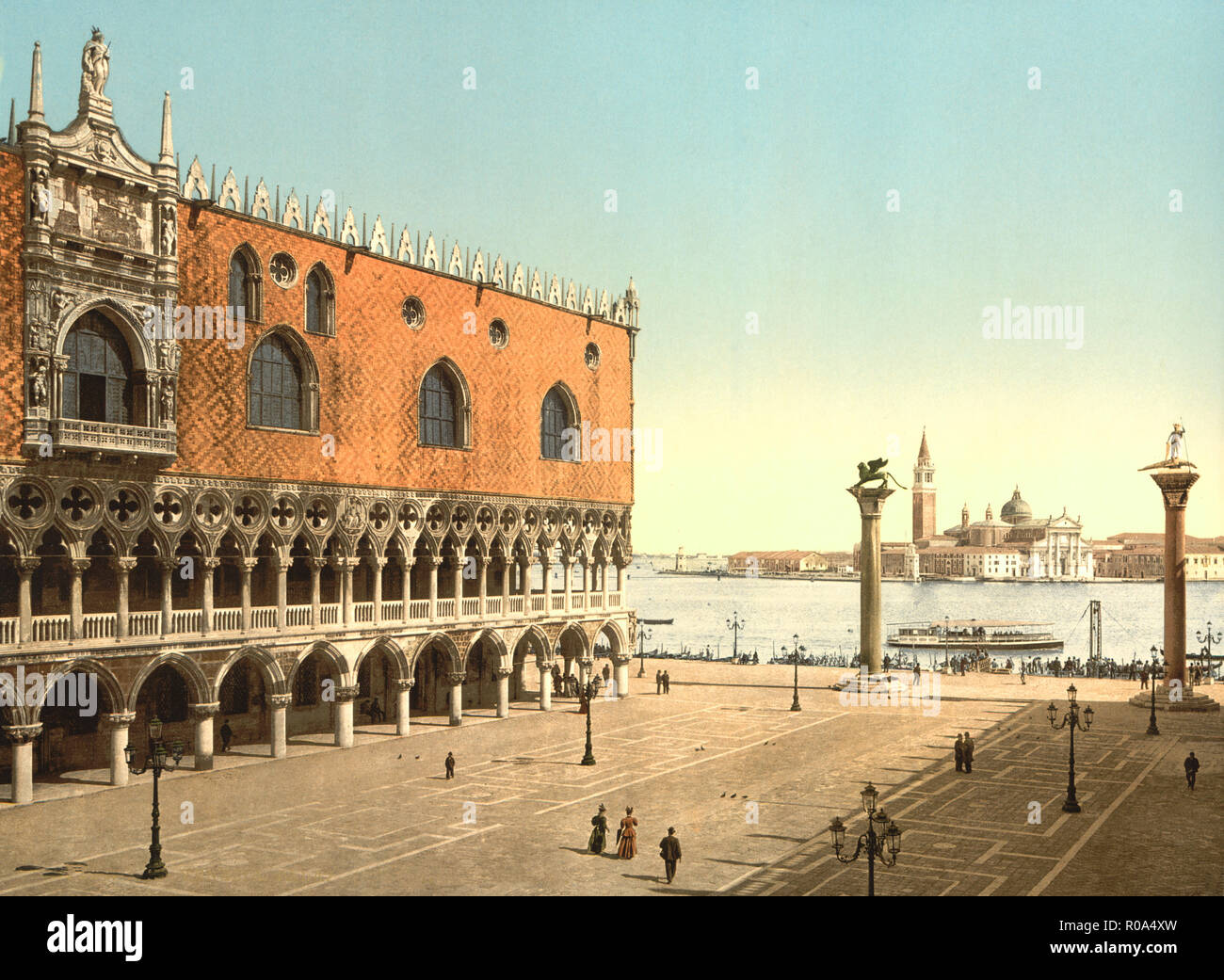 Doge's Palace and Piazzetta, Venice, Italy, Photochrome Print, Detroit Publishing Company, 1900 Stock Photo