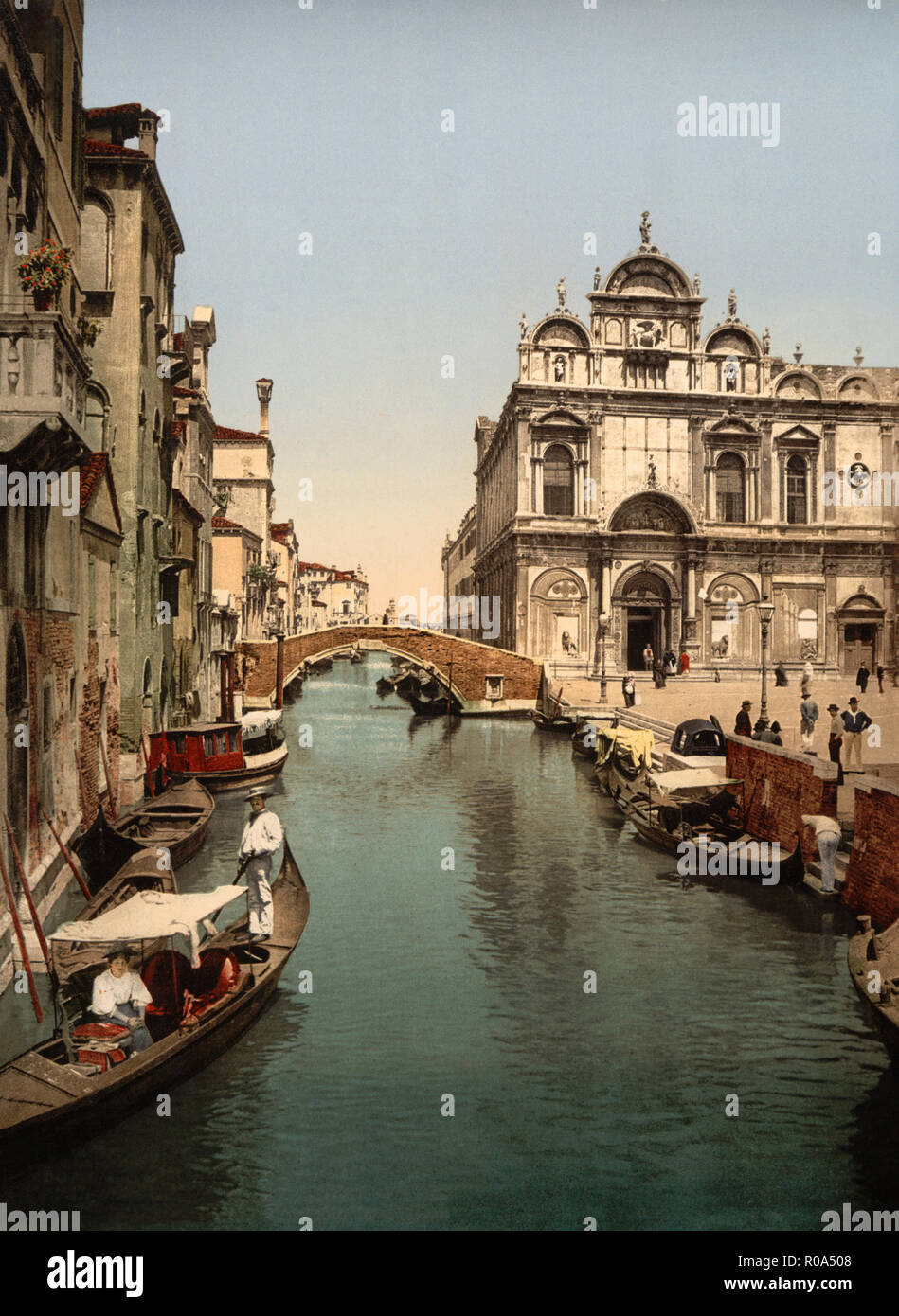 Before St. Mark's and Public Hospital, Venice, Italy, Photochrome Print, Detroit Publishing Company, 1900 Stock Photo