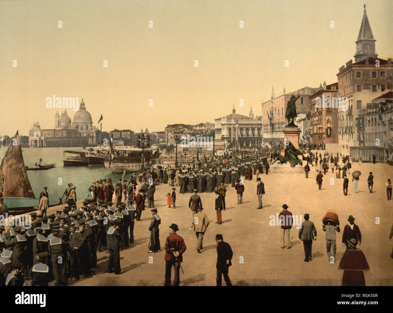 Riva degli Schiavoni, Venice, Italy, Photochrome Print, Detroit Publishing Company, 1900 Stock Photo