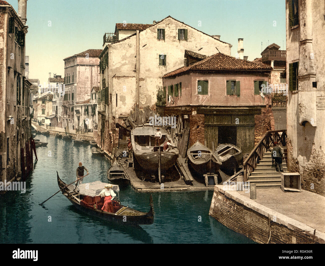 Rio della Botisella, Venice, Italy, Photochrome Print, Detroit Publishing Company, 1900 Stock Photo