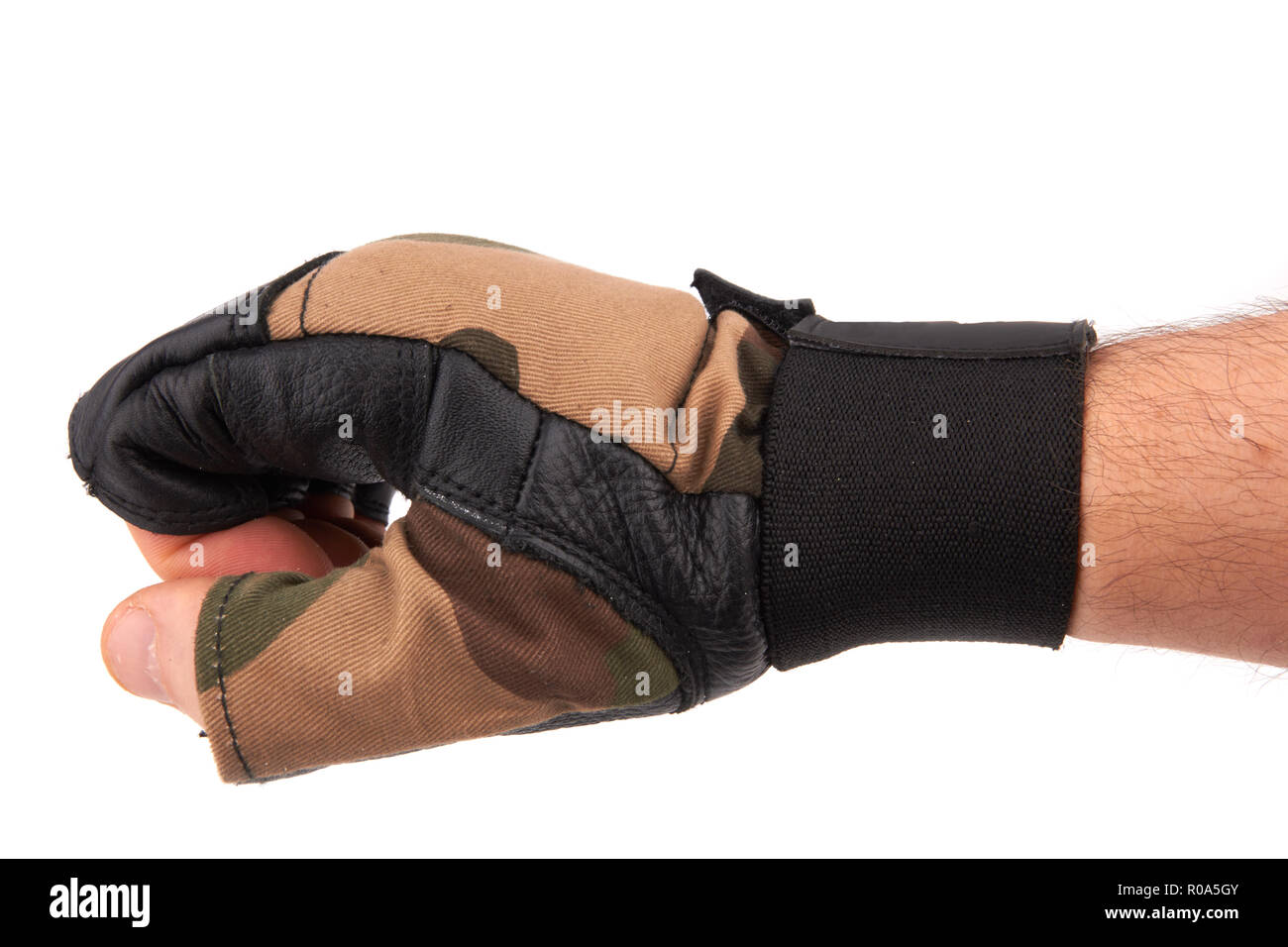 leather gym gloves with wrist strap on white background Stock Photo Alamy
