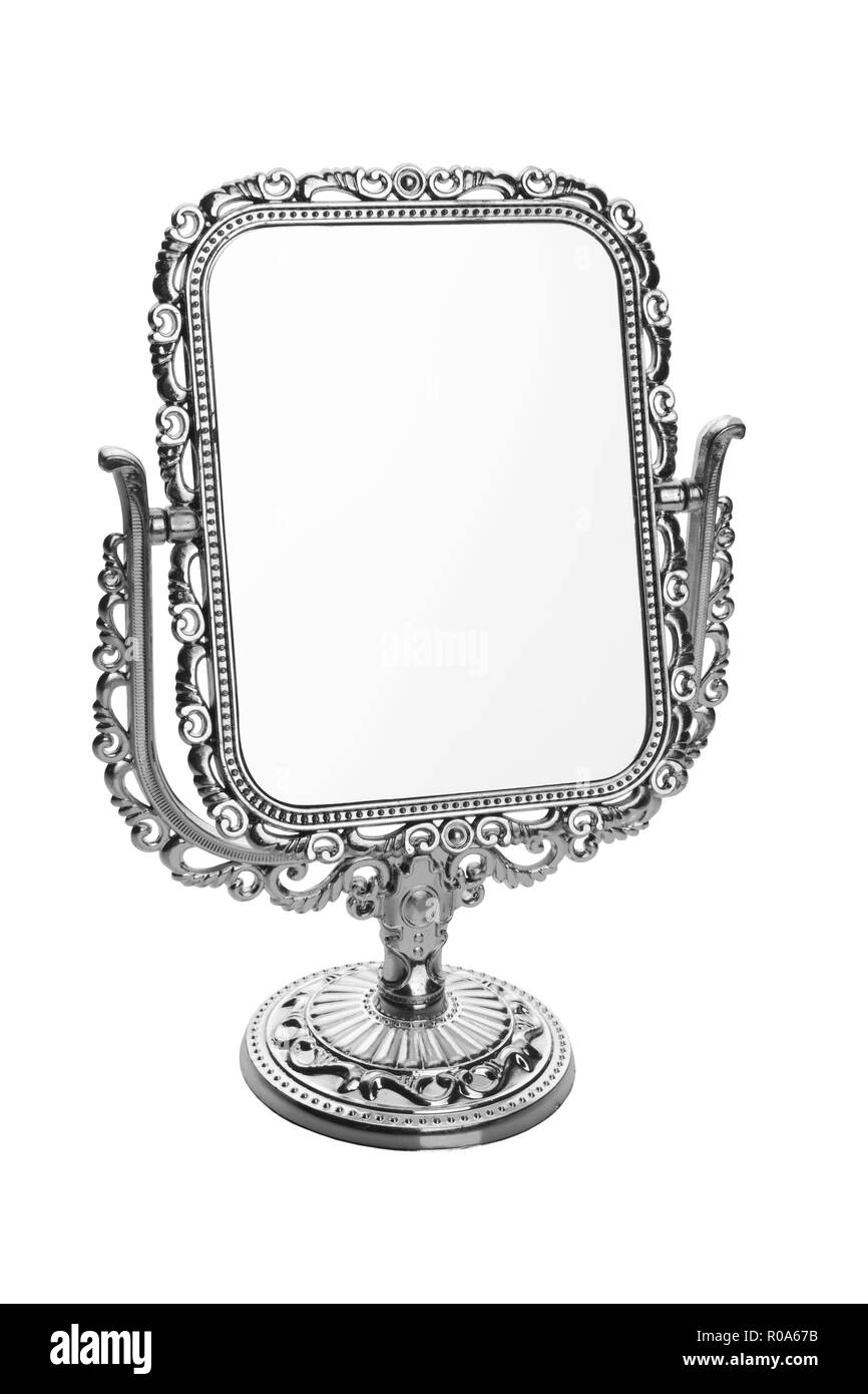 silver makeup mirror isolated on white Stock Photo