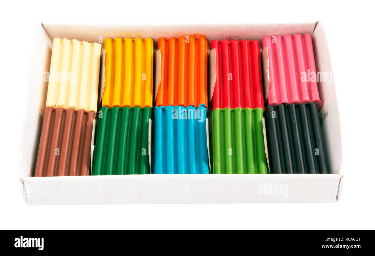 Children bright plasticine on white background Stock Photo