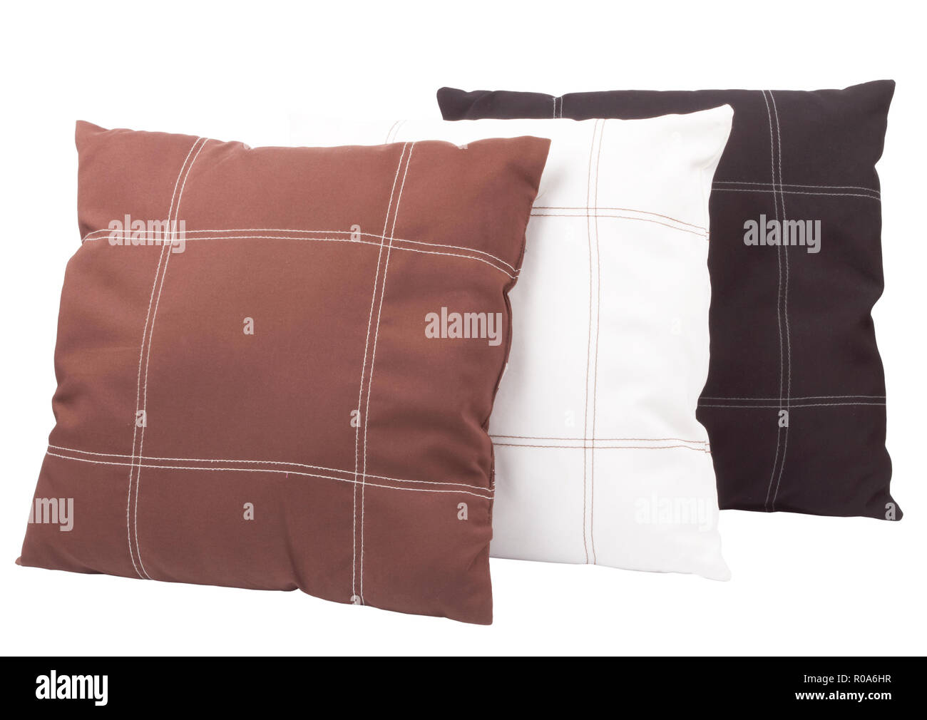 Three soft pillows isolated on white Stock Photo