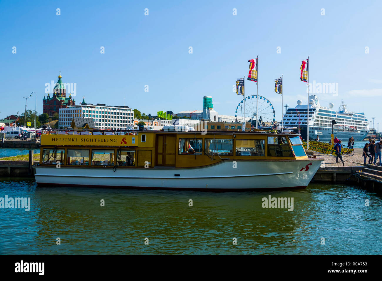 Activity on the waterfront of downtown Helsinki Findland is the capital city and most populous municipality of Finland and is a poplual cruise port on Stock Photo