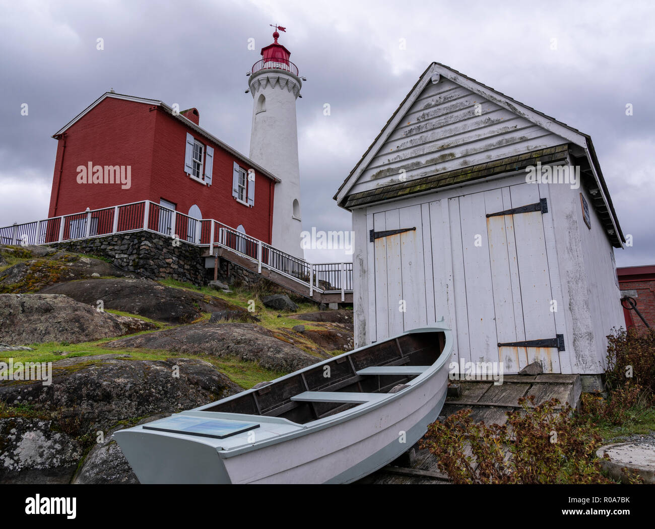 A boat and boathouse at the Fisgard Lighthouse at Fort Rodd Hill near ...