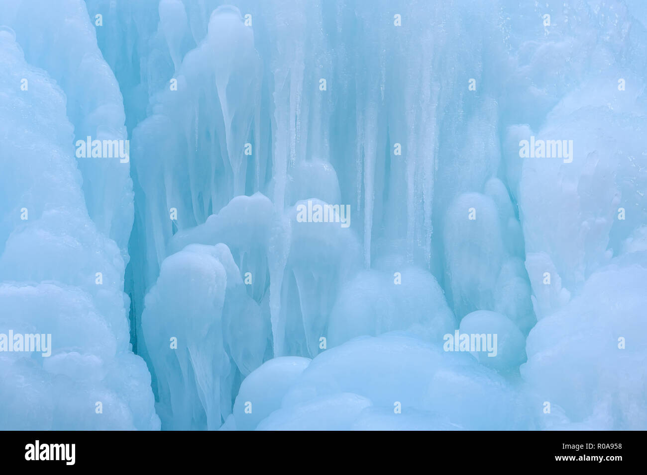 Texture of a frozen waterfall, background, Karachay-Cherkess Republic, Russia. Stock Photo
