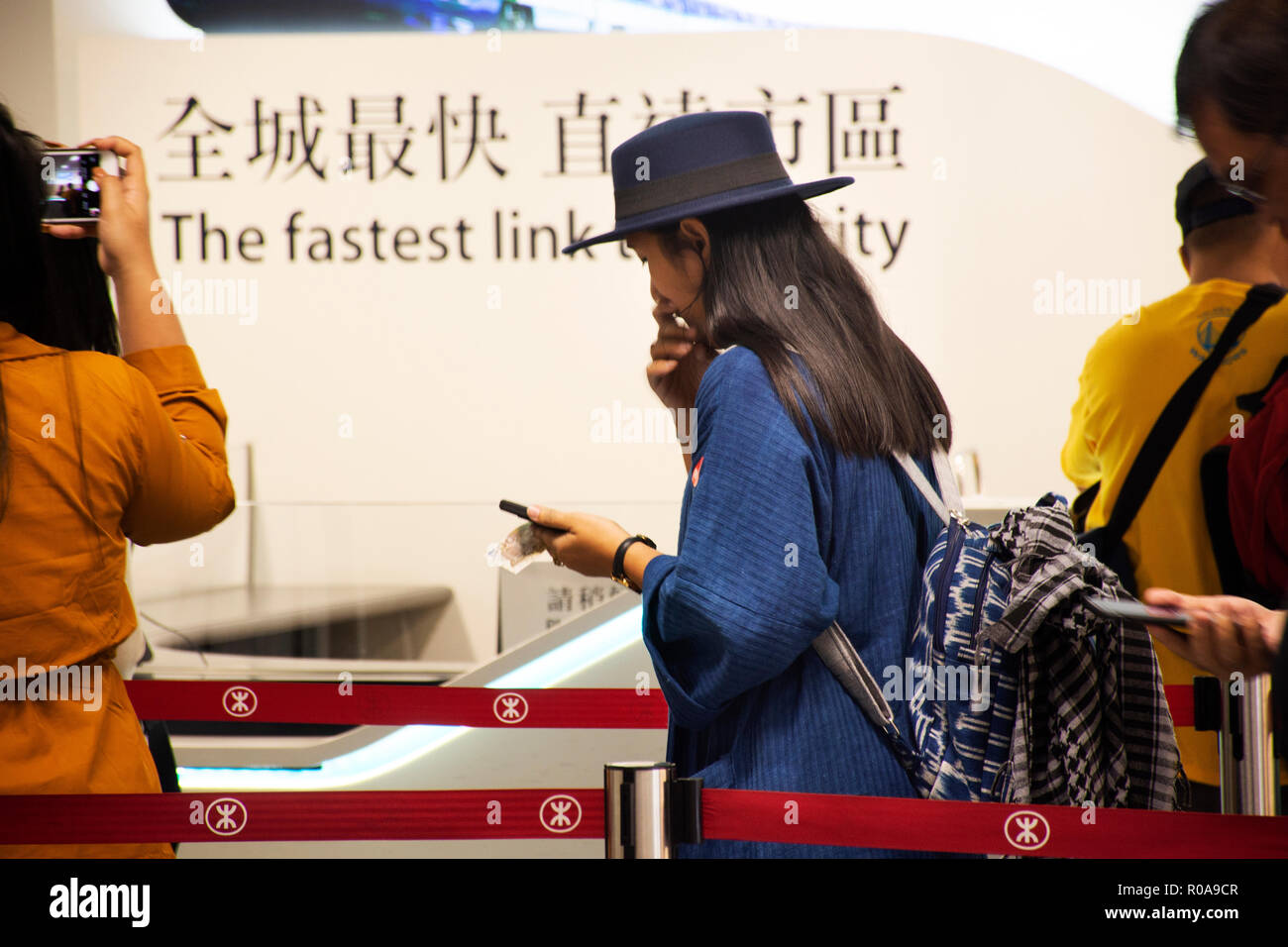 Chinese people and foreigner traveler waiting line up buy Buses ticket