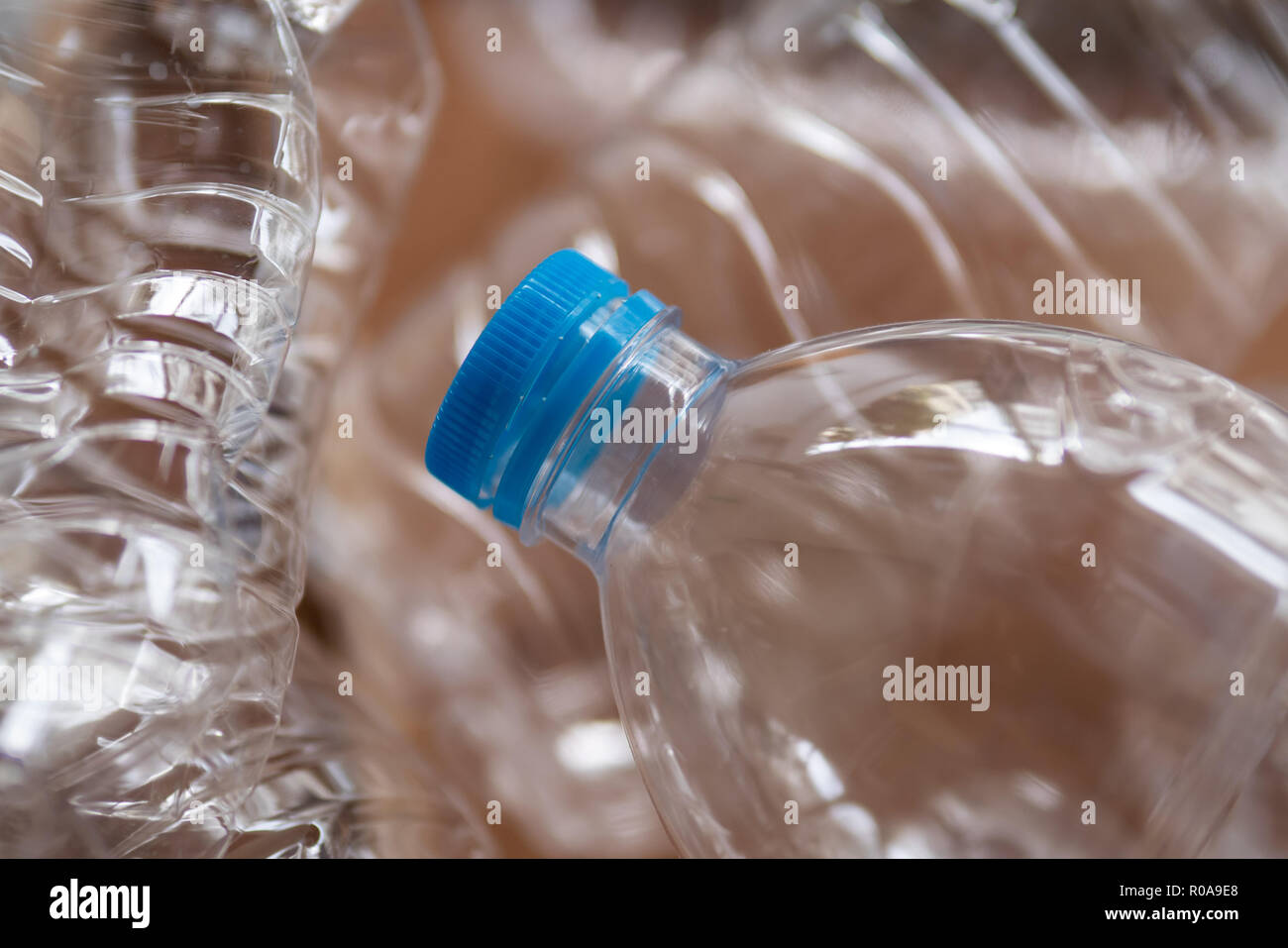 Used plastic bottles in recycle bin Stock Photo