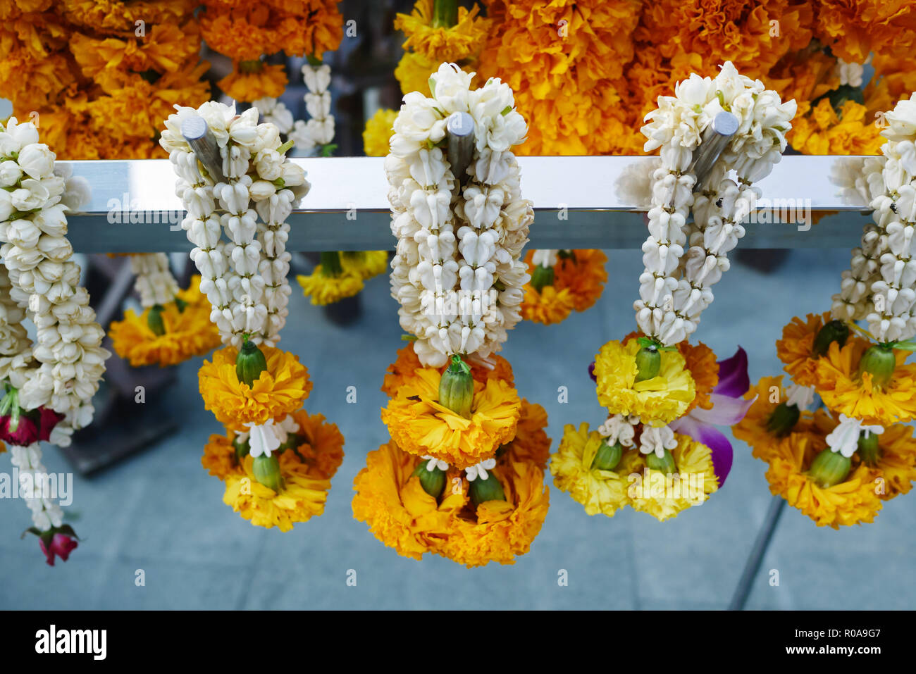 Garland in Thai Buddhist temple Stock Photo