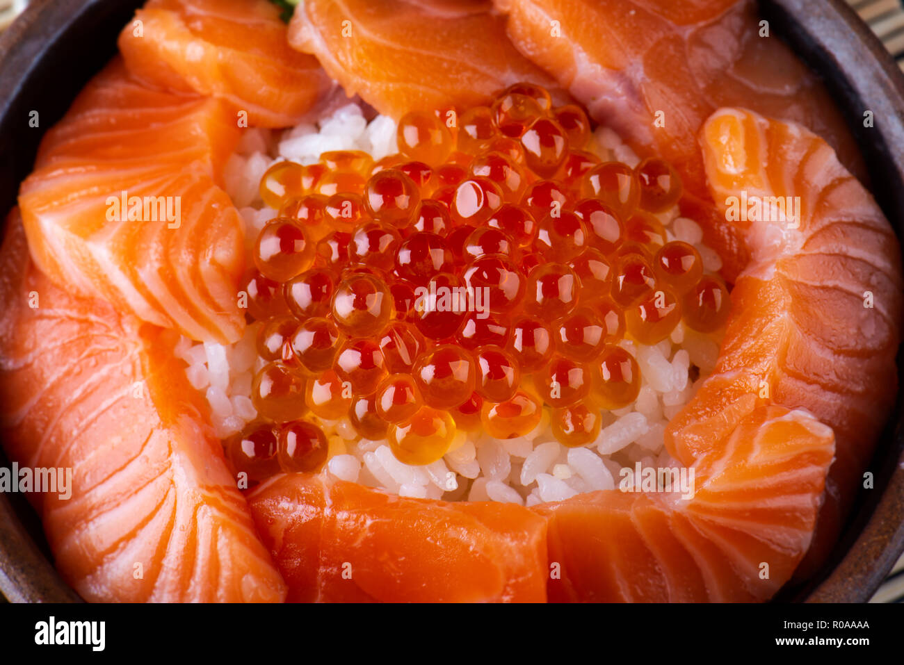 Salmon sashimi and salmon roe with rice bowl or donburi in Japanese style food Stock Photo Alamy