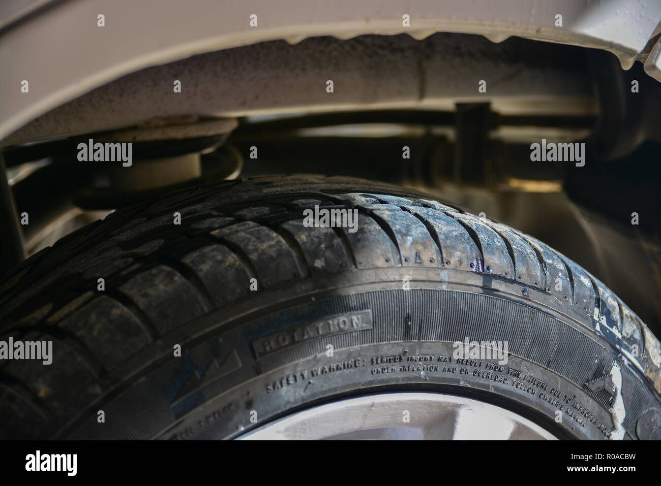 Dirty tyres of a a car Stock Photo