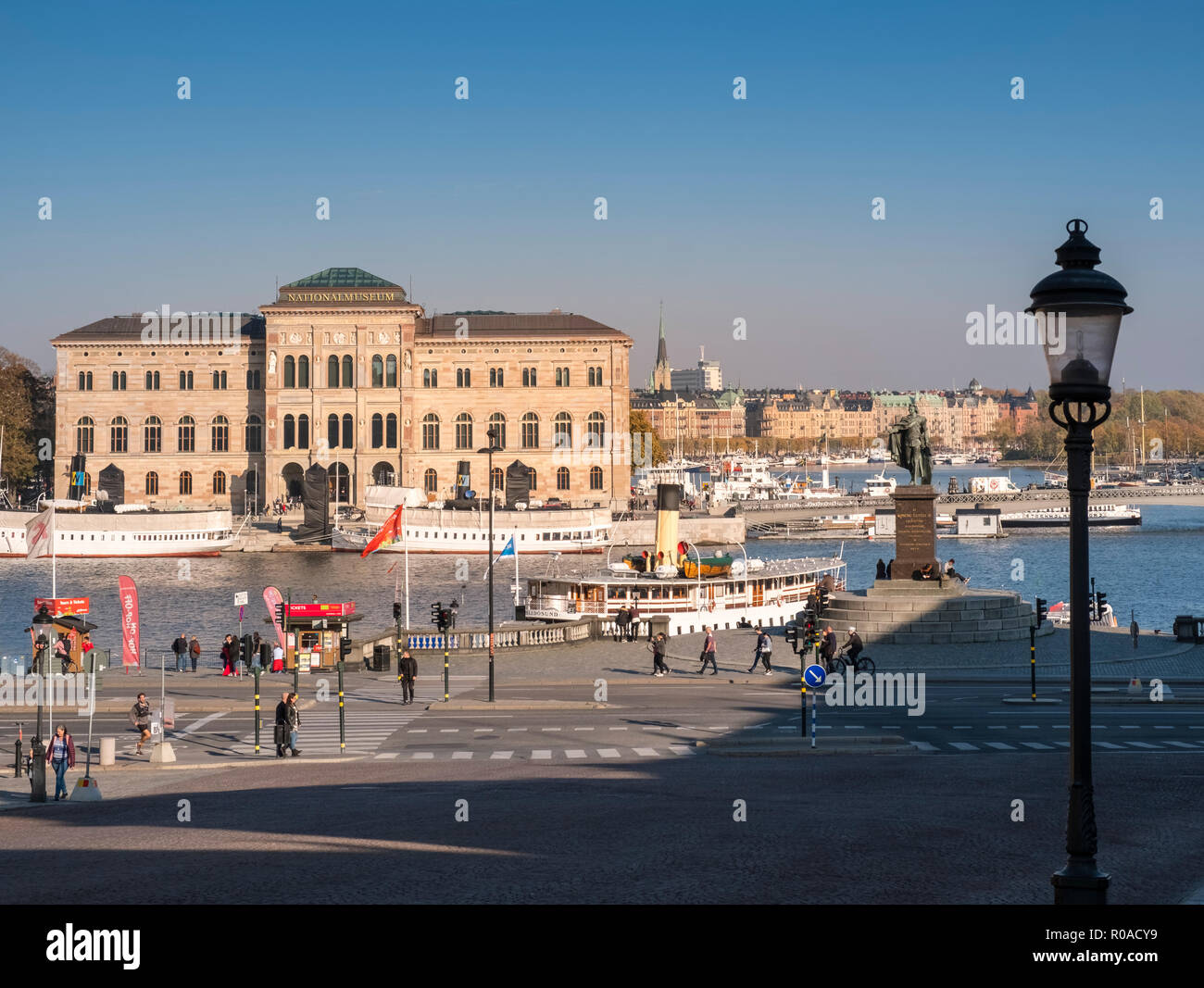 Stockholm waterfront cityscape, with the National Museum building in the background, Blasieholmen, Stockholm, Sweden. Stock Photo