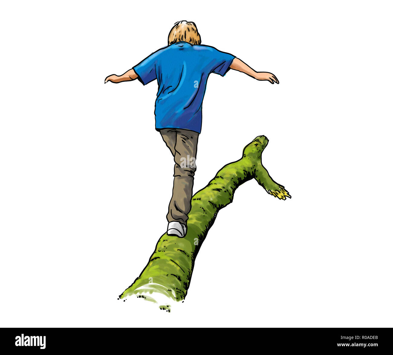 Illustration of a boy playing in a forest Stock Photo - Alamy