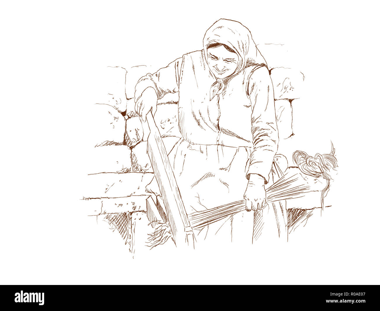 digital illustration of the process of manufacturing linen Stock Photo
