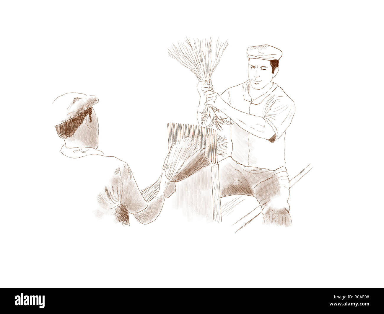 digital illustration of the process of manufacturing linen Stock Photo