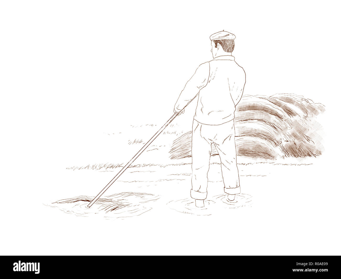 digital illustration of the process of manufacturing linen Stock Photo